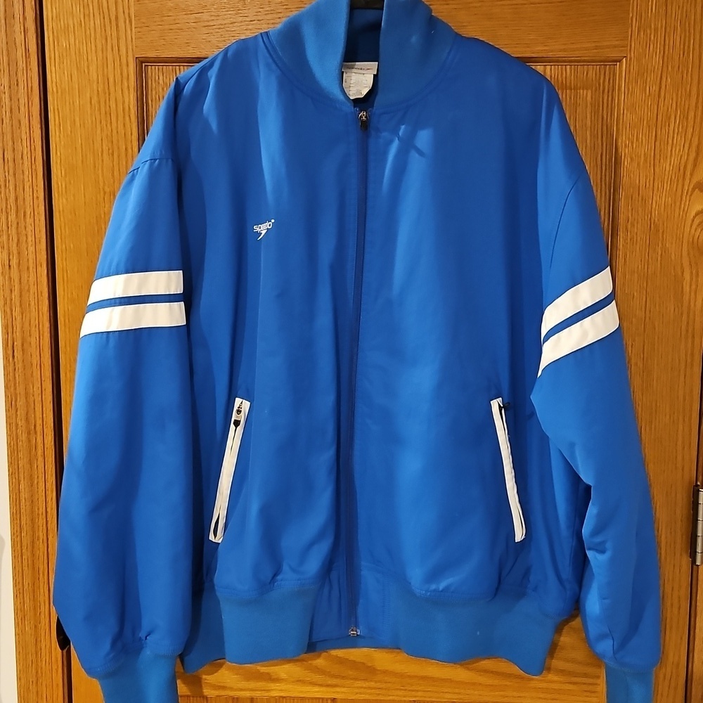 Beautiful bright blue vintage speedo bomber jacket coat Sz.L zipper pockets